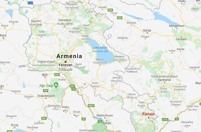 Капан на карте Армении