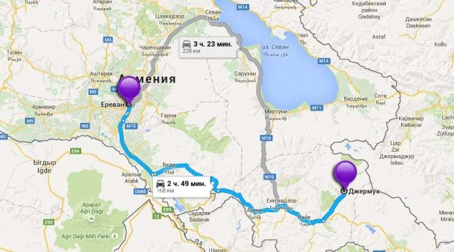 Джермук на карте Армении