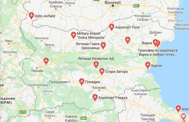 Аэропорты Болгарии на карте