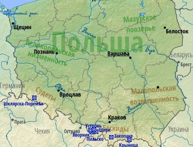 Горы Польши на карте