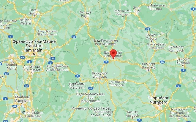 Швейнфурт на карте Германии
