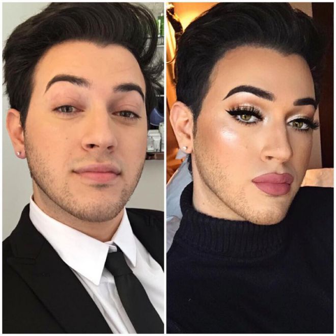 Мэнни Гуттьерес до и после макияжа
