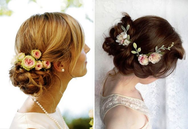 прически с цветами на средние волосы на свадьбу