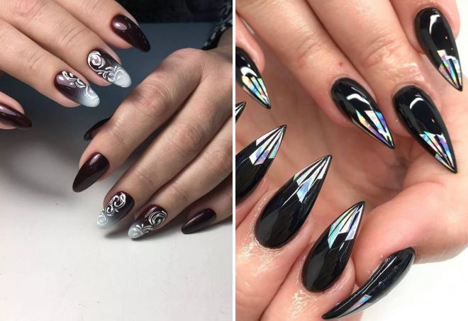 black and white manicure for long nails