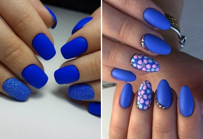 синие матовые ногти дизайн
