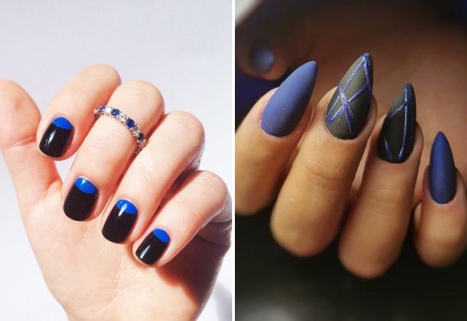 дизайн ногтей черный с синим