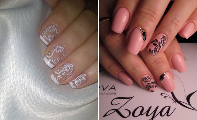 wedding manicure with monograms for short nails