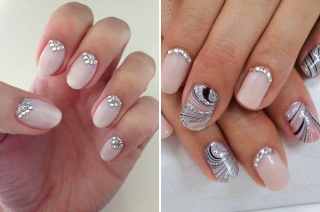 wedding manicure with rhinestones for short nails