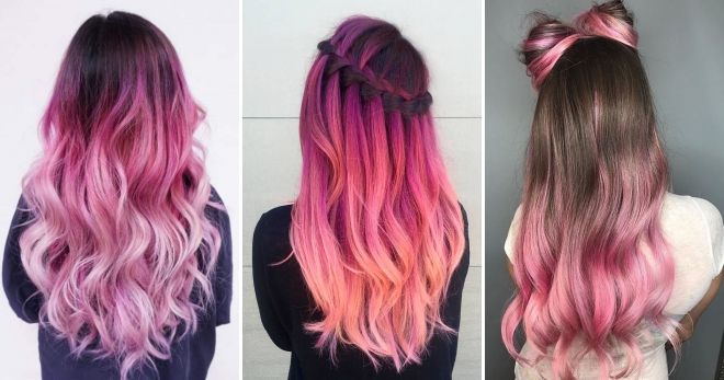 Градиент на волосах розовый