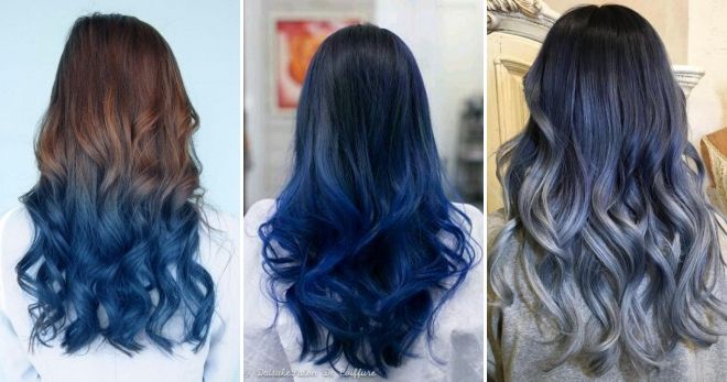 Градиент на волосах синий