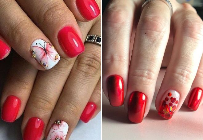   red manicure with design 2018