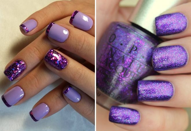 purple glitter manicure