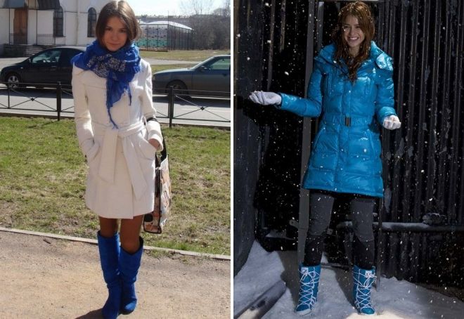 Синие ботинки с чем носить женщине зимой