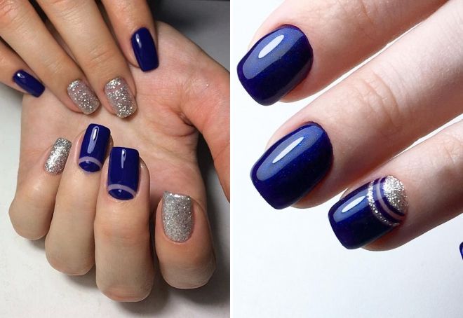 dark blue manicure with silver