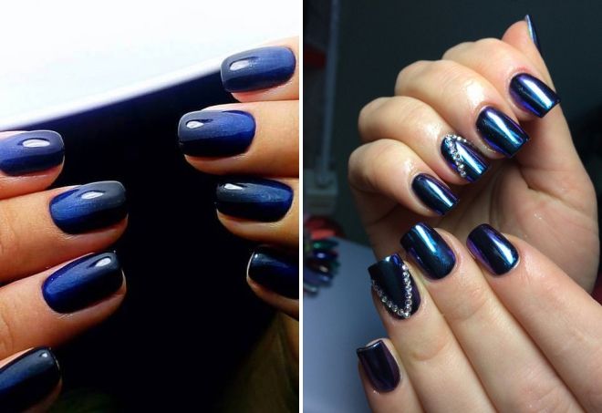 dark blue manicure with rubbing