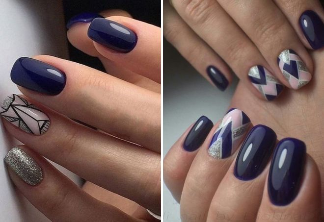 dark blue manicure with geometry