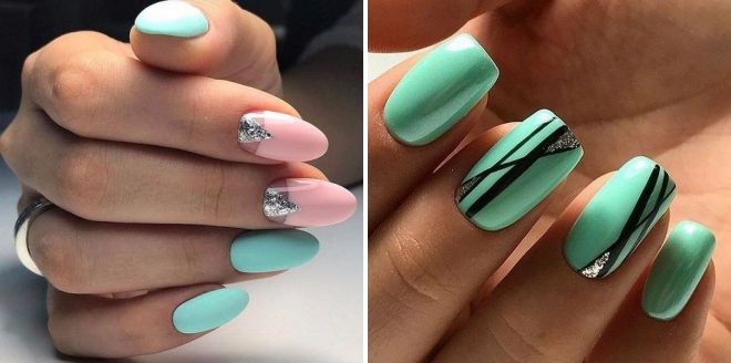 mint manicure 2019 with sparkles