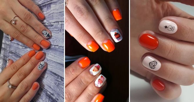 Orange manicure 2019 for short nails