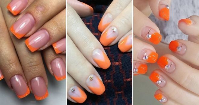 Оранжевый маникюр 2019 на короткие ногти френч