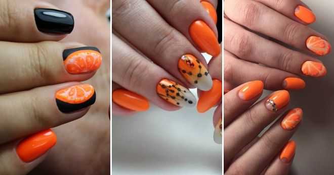 Orange manicure 2019 with a pattern