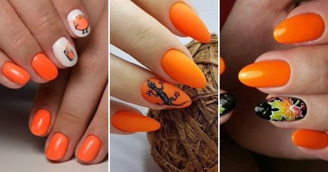 Orange manicure 2019 with pattern style
