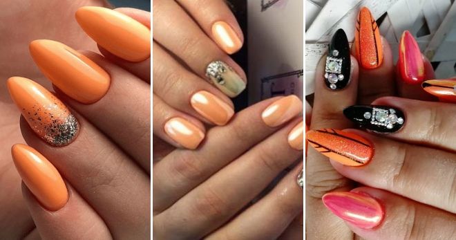 Orange nails - design 2019 with rubbing ideas