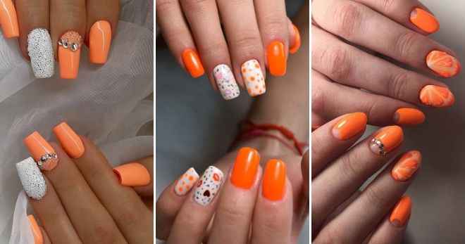 Orange with white manicure 2019 design