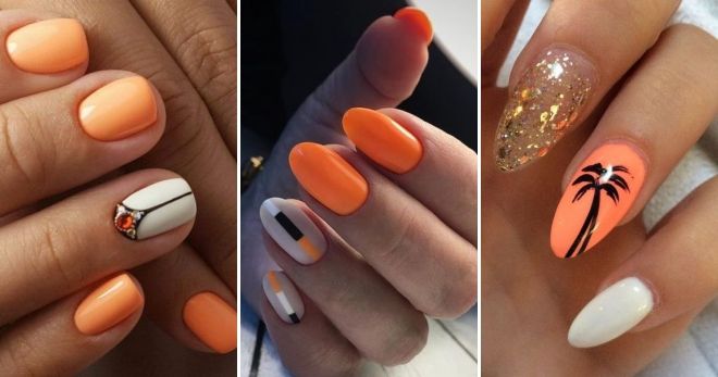 Orange with white manicure 2019 style