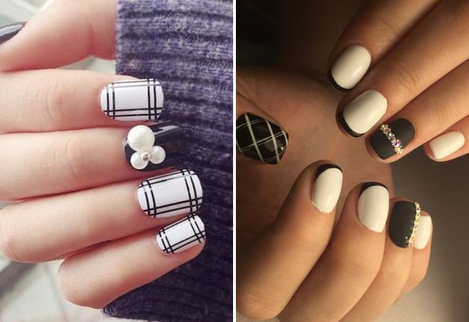 black and white manicure on short nails