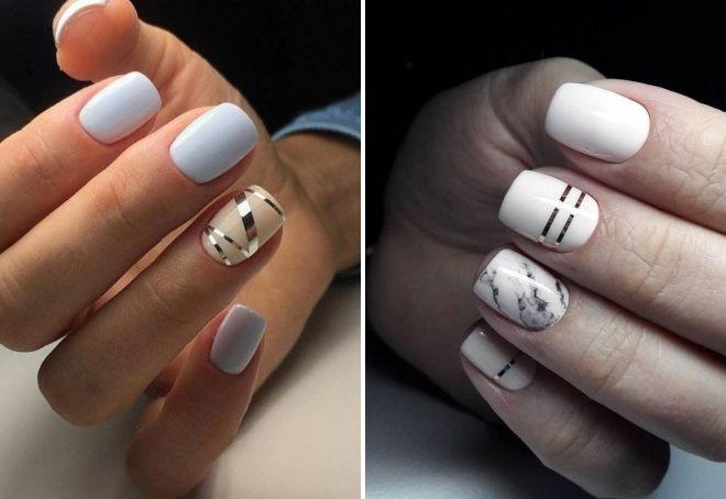 white manicure with stripes for short nails