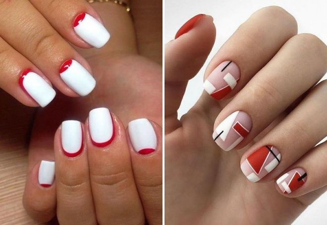 red and white manicure for short