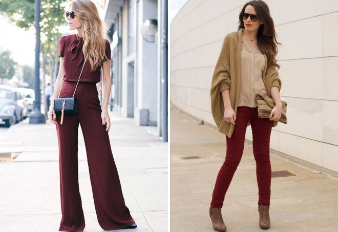 burgundy trousers