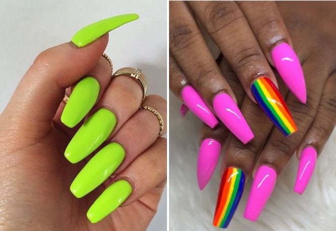 bright summer manicure for long nails
