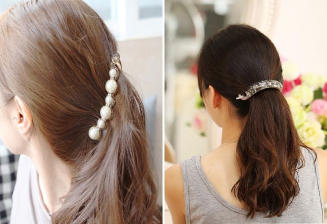 ponytail hairstyle with banana hairpin