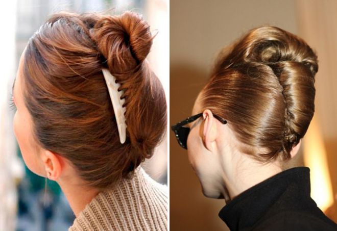 shell hairstyle with banana hairpin