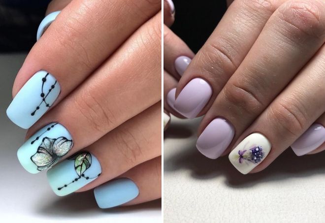 summer gentle manicure with flowers