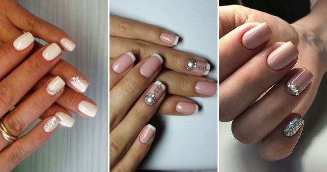 Delicate manicure with rhinestones for short nails