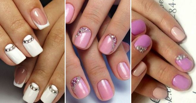 Delicate manicure with rhinestones for short nails ideas