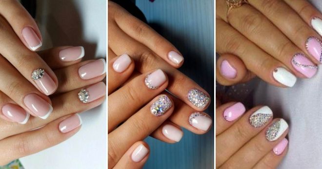 Delicate manicure with rhinestones for short nails ideas