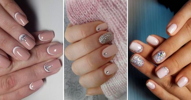 Delicate manicure with rhinestones for short nails options
