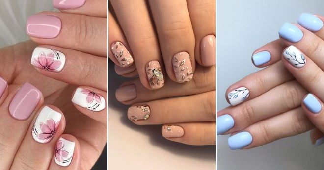 Delicate manicure for short nails with flowers