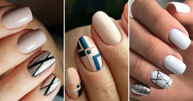 Delicate manicure for short nails - geometry style