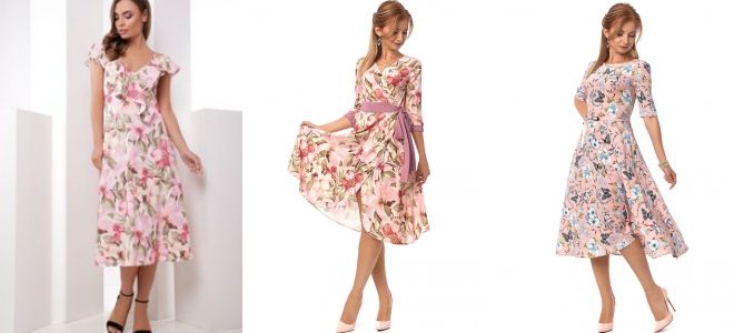 Платье миди с цветочным принтом розовое
