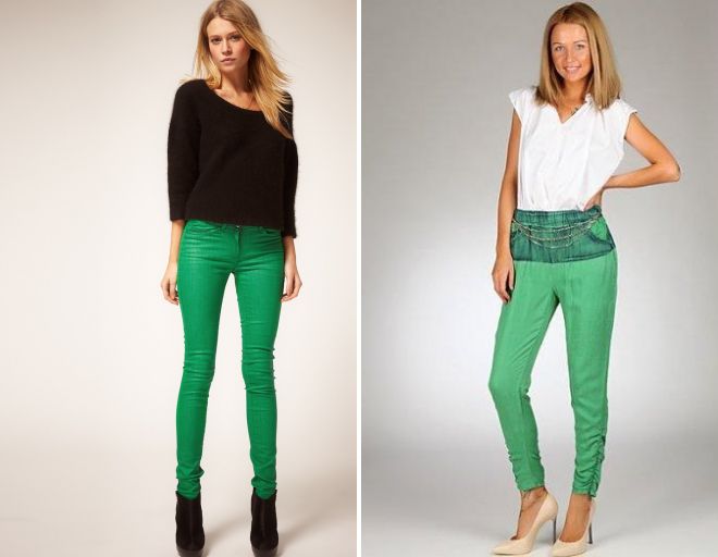 женские зеленые брюки