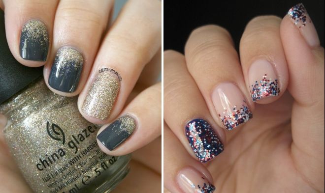 New Year's manicure for short nails with sparkles