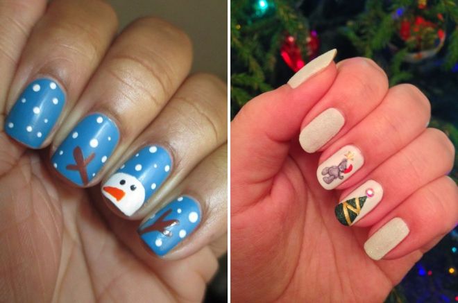 New Year's manicure for short nails with a pattern