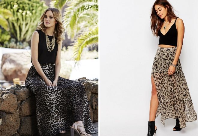 длинная леопардовая юбка с чем носить