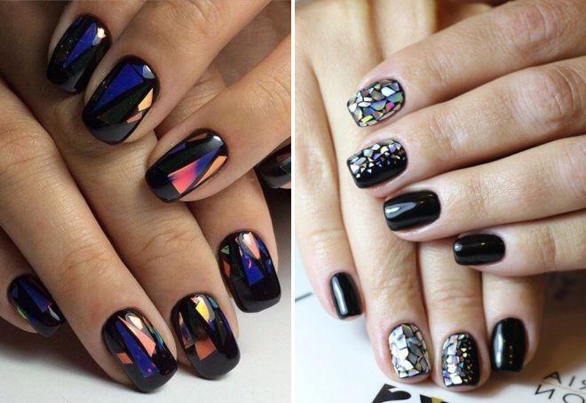 black manicure with broken glass
