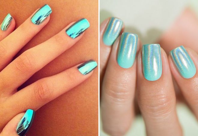 turquoise manicure with rubbing