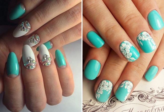 turquoise and white manicure
